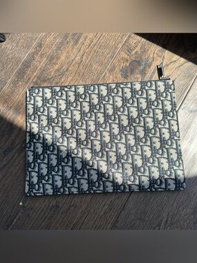Christian Dior Navy Blue Logo Oblique Zipped Pouch Clutch